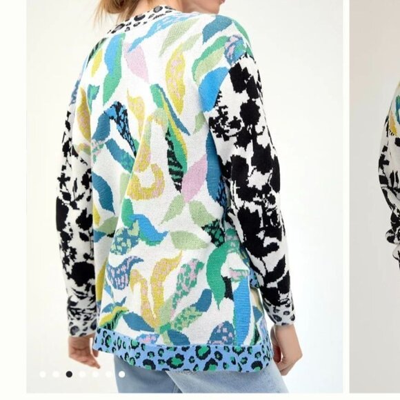 Anthropologie Maeve Cardigan XS Savannah Contrast Floral Animal Print Boho - Picture 10 of 12